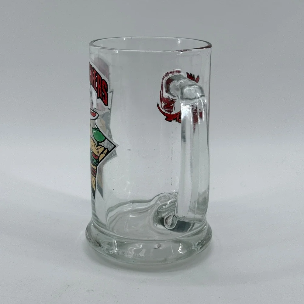 Fuddruckers Beer Mug Worlds Greatest Hamburger Glass Clear Graphic Vintage